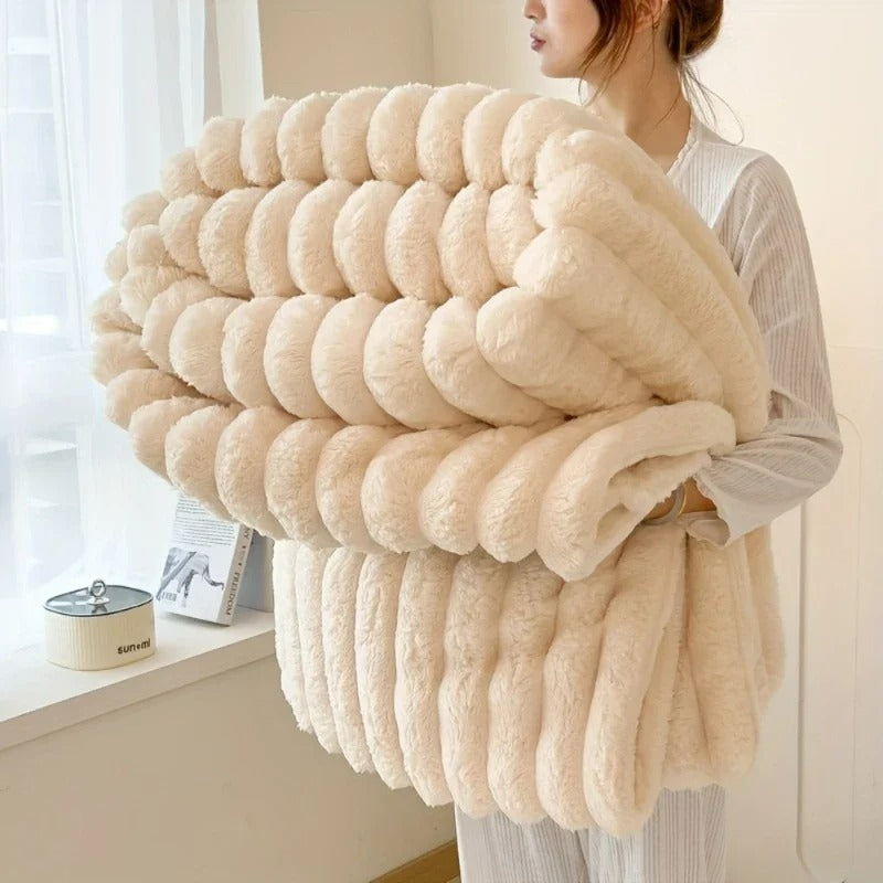 Ultra-Soft Plush Ribbed Throw Blanket – Cozy Warm Anti-Static Sofa & Bed Blanket